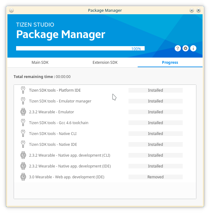 tizen packages installed
